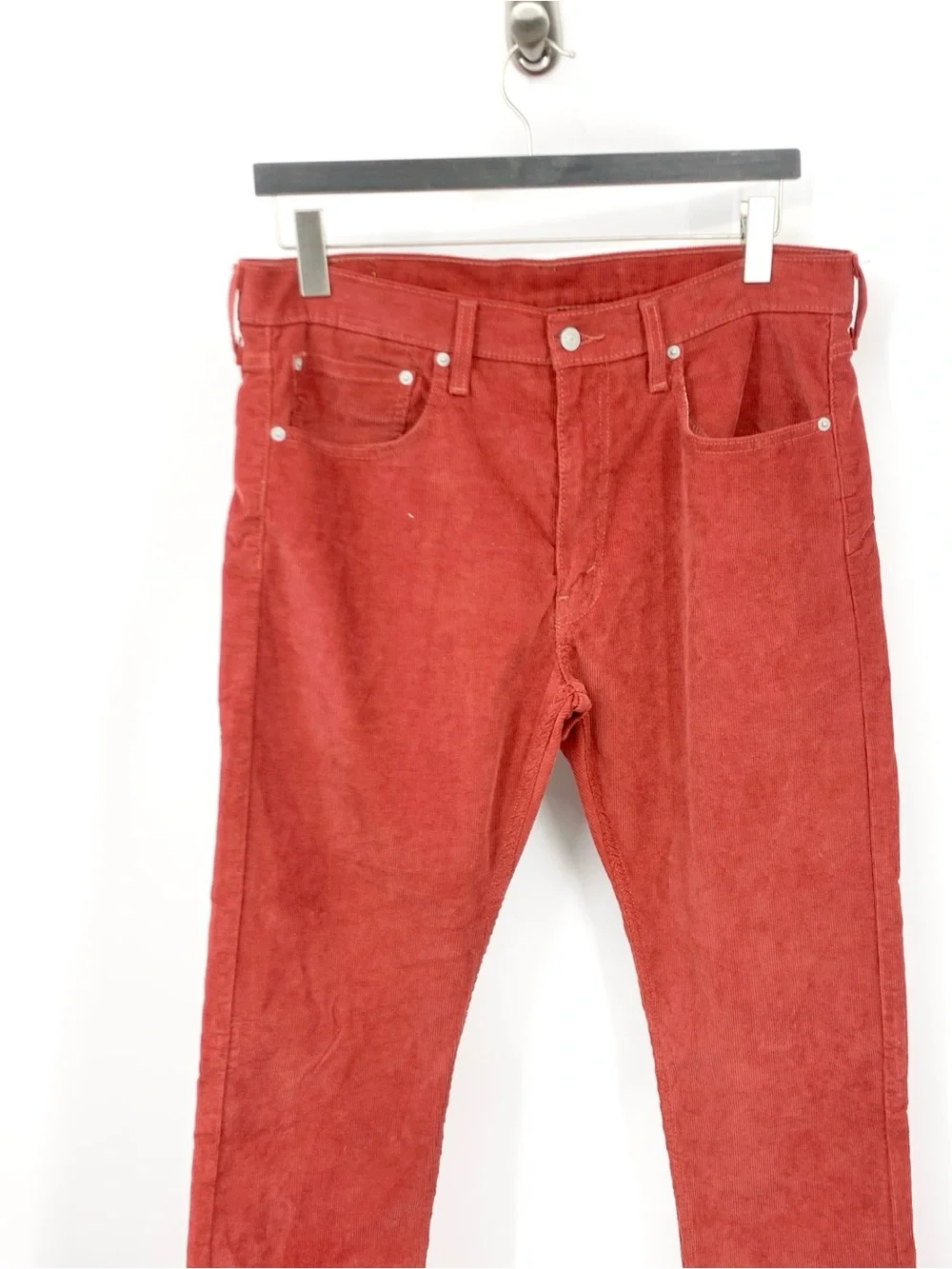 Levis Men Size 36 x 33 Pants 512 Slim Taper Fit Red Corduroy Cotton Stretch Jean